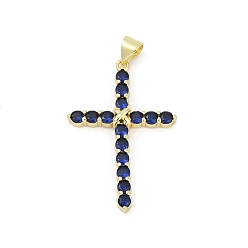 Полуночно-синий Латунные микро проложить кубического циркония подвески, крестик, без свинца и без кадмия, долговечный, стойки покрытие, реальный 18 k позолоченный, темно-синий, 33.5x22.5x5.5 мм, отверстие : 3x5.5 мм