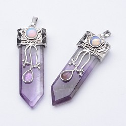Amethyst Natural Amethyst Big Pointed Pendants, with Brass Finding, 57~61x15~20x10~14mm, Hole: 4x7mm