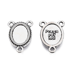 Antique Silver Tibetan Style Alloy Cabochon Connectors Settings, Cadmium Free & Lead Free, Oval with Word, Antique Silver, Tray: 9.5x13mm, 22.5x15.5x2mm, Hole: 1.8mm, about 750pcs/1000g