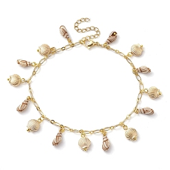 Golden Acrylic Shell Shape Charm Anklets, with Brass Oval Link Chains, Golden, 9-1/4 inch(23.4cm)