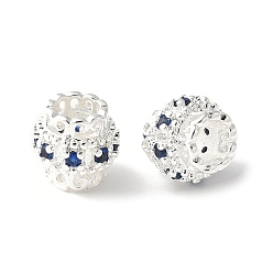 Королевский синий Латунные микро проложить Цирконий Европейский бисером, баррель, стойки покрытие, прочное покрытие, без кадмия и без свинца, королевский синий, 8x7.5 мм, отверстие : 4 мм