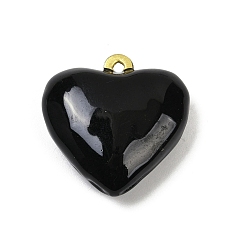 Черный Латунь эмаль подвески, реальный 18 k позолоченный, шарма сердца, чёрные, 26.5x26x10 мм, отверстие : 1.6 мм