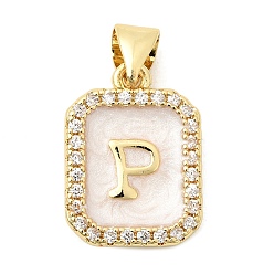 Letter P Латунные микропаве прозрачные подвески с фианитом, с эмалью, без кадмия и без свинца, долговечный, стойки покрытие, реальный 18 k позолоченный, Письмо P, 16.5x12x2 мм, отверстие : 4x3 мм