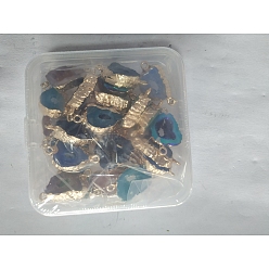 Mixed Color SUPERFINDINGS Electroplate Druzy Resin Links Connectors, with Iron Findings, Nuggets, Light Gold, Mixed Color, 26x15~16x6~7mm, Hole: 1mm, 20pcs/box
