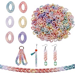 Mixed Color 600Pcs 6 Colors Spray Painted Acrylic Linking Rings, Rubberized Style, Quick Link Connectors, for Curb Chains Making, Twist, Mixed Color, 18x13.5x4mm, Inner Diameter: 10x5mm, 100pcs/color