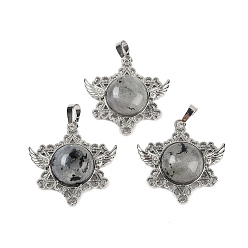 Лабрадорита Природные подвески лабрадорита, с реечной обшивкой латунными выводами, платина, без кадмия и без свинца, звезда, 35x34x7.5~8 мм, отверстие : 5x8 мм