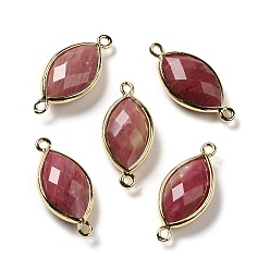 Rhodonite Natural Rhodonite Faceted Connector Charms, Rack Plating Brass Horse Eye Links, Golden, 25x11.5x5.5mm, Hole: 1.6mm