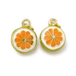 Цвет Оливы Латунь эмаль подвески, лимонные прелести, долговечный, стойки покрытие, без свинца и без кадмия, реальный 18 k позолоченный, оливковый, 14x10.5x8 мм, отверстие : 3 мм