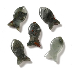 Bloodstone Natural African Bloodstone Pendants, Fish Charms, 39x20x7~7.5mm, Hole: 2.3mm