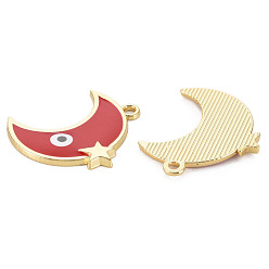Crimson Rack Plating Alloy Enamel Pendants, Cadmium Free & Nickel Free & Lead Free, Moon with Eye, Light Gold, Crimson, 25x20.5x2mm, Hole: 1.8mm