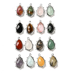Смешанные камни Природные и синтетические Gemstone подвески, с кромкой из платиновой латуни, граненые, слеза, 22.5x14x5.5 мм, отверстие : 1.6 мм.