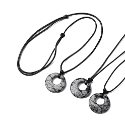 Снежный Обсидиан Кольцо натуральный снежинка обсидиан кулон черный вощеный шнур регулируемые ожерелья, 14.96~29.53 дюйм (38~75 см)