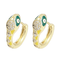 Желтый Латунные микро проложить серьги обруча кубического циркония, без кадмия и без свинца, с эмалью, змея, реальный 18 k позолоченный, желтые, 20x21x7.5 мм