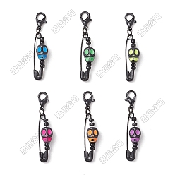 Черный 20 шт. Хэллоуин череп акриловые и железные английские булавки подвесные украшения, с карабин-лобстерами , чёрные, 43.5 мм