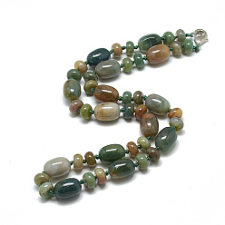 Indian Agate Natural Indian Agate Beaded Necklaces, with Alloy Lobster Clasps, Barrel, 18.1 inch~18.5  inch(46~47cm), Barrel: 14x10mm