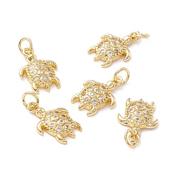 Golden Brass Micro Pave Clear Cubic Zirconia Pendants, Cadmium Free & Lead Free, Turtle, Golden, 16x10.5x2.5mm, Hole: 3.4mm