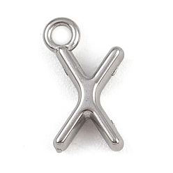 Letter X Латунь прелести, стойки покрытие, долговечный, без кадмия и без свинца, платина, Письмо X, 9.5x5.5x2 мм, отверстие : 1.2 мм