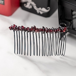 Garnet Natural Garnet Chip Hair Combs for Women, Metal Bridal Crown Hair Accessories, 40x80x10mm