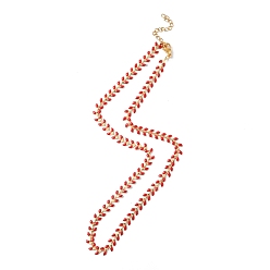 Rouge Collier chaîne à maillons épi de blé en émail, placage sous vide 304 bijoux en acier inoxydable pour femmes, rouge, 17-1/2~17-5/8 pouce (44.4~44.7 cm)