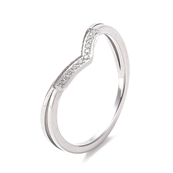 Stainless Steel Color Clear Cubic Zirconia Wave Finger Ring, 304 Stainless Steel Jewelry for Women, Stainless Steel Color, US Size 5 3/4~9(16.3~18.9mm)