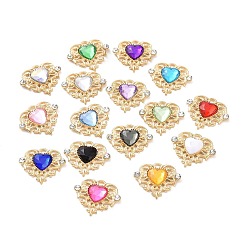 Mixed Color Acrylic Pendants, with Golden Tone Alloy Rhinestone Finding, Heart Charm, Mixed Color, 21.5x25x5mm, Hole: 2x2.5mm