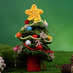 Рождественская елка Рождественская тема наборы для вязания крючком своими руками для начинающих, включая полиэфирную пряжу, волокнистый наполнитель, игла для вязания крючком, пряжа игла, опорный провод, маркер стежка, рождественская елка, размер упаковки: 23x16.8см
