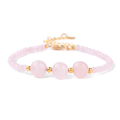 Розовый Кварц Круглые браслеты из натурального розового кварца из бисера, с застежкой омар коготь