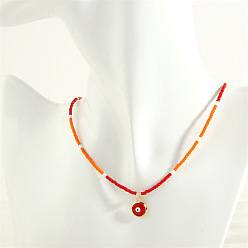 red eyes Colorful Glass Bead Necklace with Devil Eye Oil Pendant - Fashionable, Luxurious.