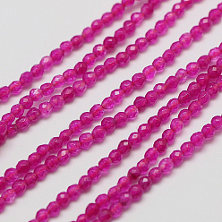 Fuchsia Natural White Jade Beads Strands, Faceted Round, Dyed, Fuchsia, 2mm, Hole: 0.8mm, about 190pcs/strand, 16 inch