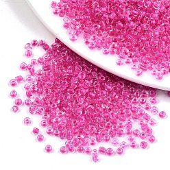 Deep Pink 8/0 Glass Seed Beads, Transparent Inside Colours, Round Hole, Round, Camellia, 8/0, 3~4x2~3mm, Hole: 0.8mm, about 15000pcs/bag