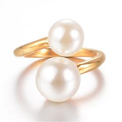 Golden Ion Plating(IP) 304 Stainless Steel Finger Rings, with Imitation Pearl, Size 8, Golden, 18mm