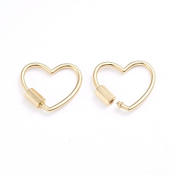 Real 18K Gold Plated Brass Screw Carabiner Lock Charms, for Necklaces Making, Heart, Real 18K Gold Plated, 21.5x24x2mm, Screw: 7.5x4x4.5mm