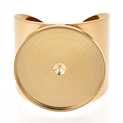 Golden 304 Stainless Steel Open Cuff Finger Ring Cabochon Settings, Flat Round, Golden, Inner Diameter: 17mm, Tray: 17mm
