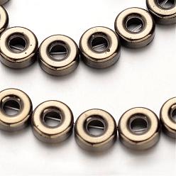 Copper Plated Electroplate Non-magnetic Synthetic Hematite Beads Strands, Donut, Copper Plated, 8x3mm, Hole: 1mm, about 48pcs/strand, 15.7 inch