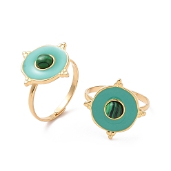 Malachit Flacher runder Manschettenring aus synthetischem Malachit mit Emaille, Echter, vergoldeter Edelstahlschmuck für Damen, Ionenplattierung (IP), us Größe 24 304 (7 mm)