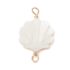 Light Gold Natural Freshwater Shell Connector Charms, Shell Shaped Links with Copper Loops, Light Gold, 23x15x3mm, Hole: 2mm