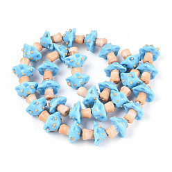 Светло-Голубой Нити бугорчатых бусин ручной работы в технике лэмпворк, гриб, Небесно-голубой, 16~17x14.5~16.5x14~16 мм, отверстие : 1.2~1.8 мм, около 30 шт / нитка, 17.13~19.76'' (43.5~50.2 см)