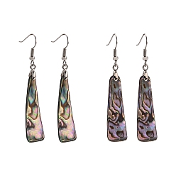 Colorful Abalone Shell/Paua ShellEarrings, with Brass Earring Hooks, Triangle, Colorful, 50~68x11~19x1.4mm, Hook: 18.7mm