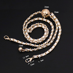 White Imitation Leather Thin Purse Chain Strap Adjustable, Transfer Bead Chain Bag Chain, with Swivel Clasps, for Shoulder Crossbody Bag, Light Gold, White, 120x0.73cm