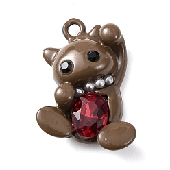 Кокосово-Коричневый Подвески из сплава и страза, нести прелести, с ABS имитации жемчуга, стойки покрытие, платина, кокосового коричневый, 25x16.5x7 мм, отверстие : 1.6 мм