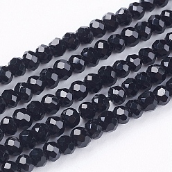 Black Crystal Glass Beads Strands, Faceted, Rondelle, Black, 3.5x2.5mm, Hole: 0.5mm, about 140pcs/strand, 15.3 inch
