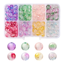 Mixed Color 176Pcs 8 Colors Frosted Spray Painted Glass Beads, with Golden Foil, Round, Mixed Color, 8~9mm, Hole: 1.2~1.5mm, 22pcs/color