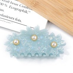 Sky Blue Flower PVC Large Claw Hair Clips, with Plastic Imitation Pearl, Hair Accessories for Women & Girls, Sky Blue, 51x105x51mm