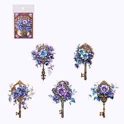 Dark Violet 10Pcs 5 Styles PET Self Adhesive Flower Key Decorative Stickers, Waterproof Floral Decals, for DIY Scrapbooking, Dark Violet, Packing: 135x82mm, 2pcs/style