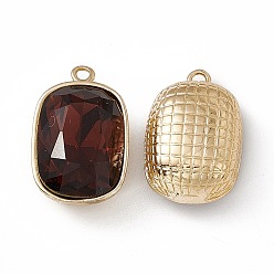 Burgundy K9 Glass Pendants, Oval Rectangle Charms, Faceted, with Light Gold Tone Brass Findings, Burgundy, 22.5x14.5x10mm, Hole: 1.8mm