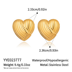 Настоящее золото 18K Сердце 304 нержавеющей стали серьги, реальный 18 k позолоченный, 23.3x23.6 мм