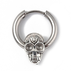 Antique Silver & Stainless Steel Color 304 Stainless Steel Hoop Earrings Finding, Rhinestone Setting with Zinc Alloy Skull Beads, Antique Silver & Stainless Steel Color, 20mm, Pin: 1mm, Fit for 2.5mm Rhinestone