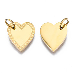 Real 14K Gold Plated 316 Surgical Stainless Steel Charms, with Jump Rings, Heart, Real 14K Gold Plated, 14x12x1.5mm, Hole: 4mm, Jump Ring: 6x1mm, 4mm inner diameter