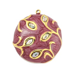 Индийский Красный Ионное покрытие (ip) 304 подвески из нержавеющей стали со стразами, с эмалью, реальный 18 k позолоченный, полукруглый с подвеской для глаз, Индийская красная, 27x24.5x6 мм, отверстие : 1.4 мм