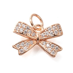Розовое Золото Подвеска из латуни с микропаве из кубического циркония, долговечный, без свинца и без кадмия, бантом прелести, с целью перехода в кольце, розовое золото , 9x13.5x4 мм